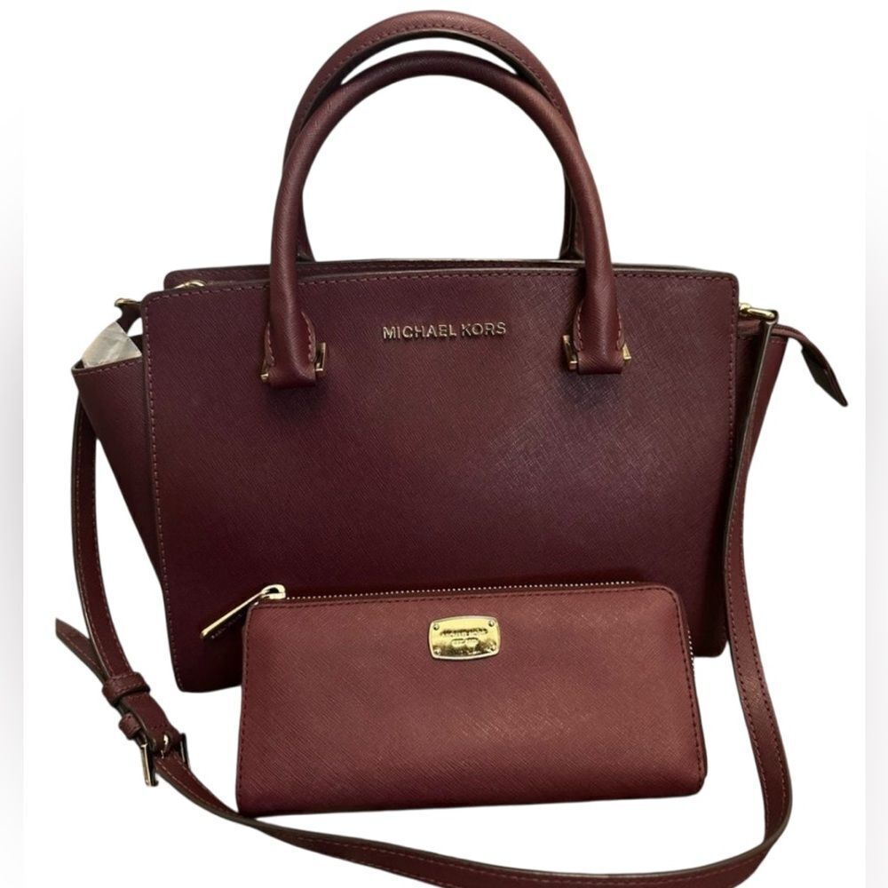 Michael Kors Burgundy Salma Medium Handbag and Wallet Set